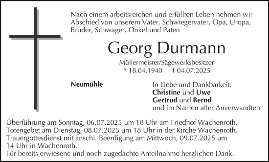 Anzeige von Georg Durmann von MGO