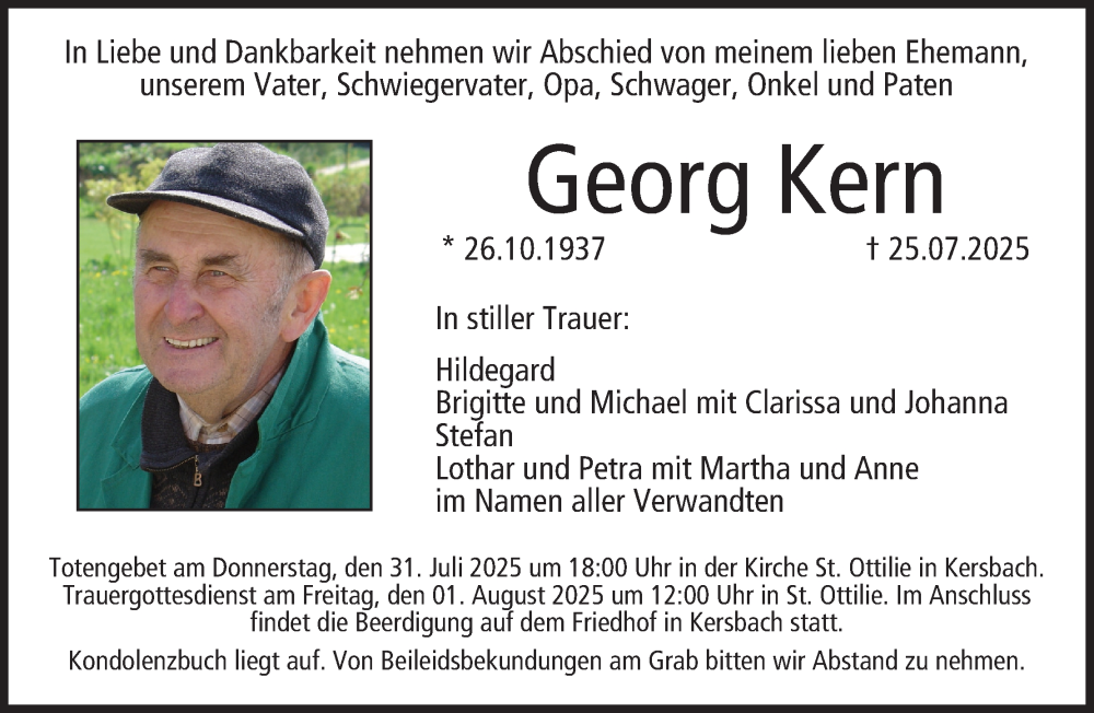 Traueranzeige für Georg Kern vom 30.07.2025 aus MGO