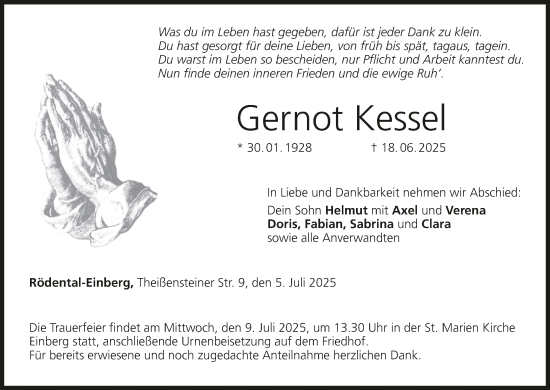 Anzeige von Gernot Kessel von MGO
