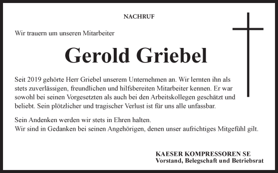 Anzeige von Gerold Griebel von MGO