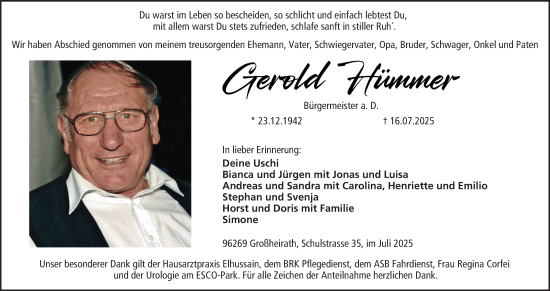 Anzeige von Gerold Hümmer von MGO