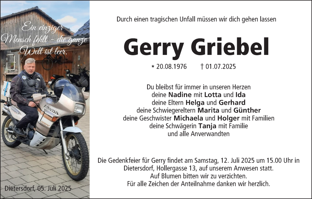  Traueranzeige für Gerry Griebel vom 05.07.2025 aus MGO