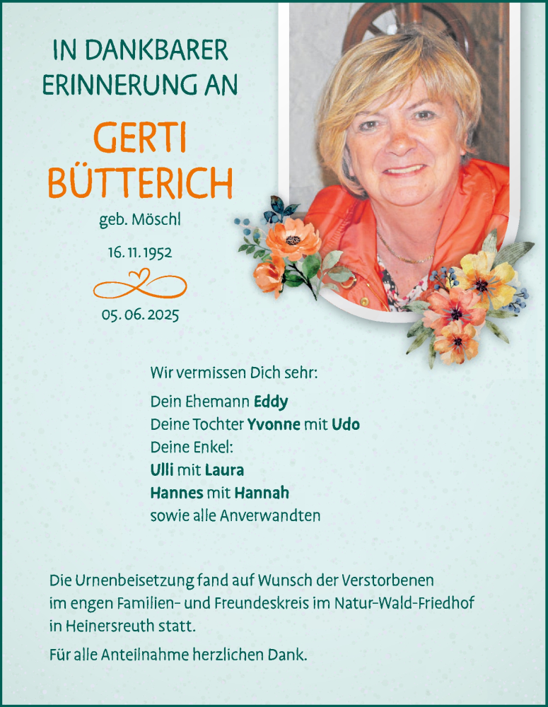  Traueranzeige für Gerti Bütterich vom 26.07.2025 aus MGO