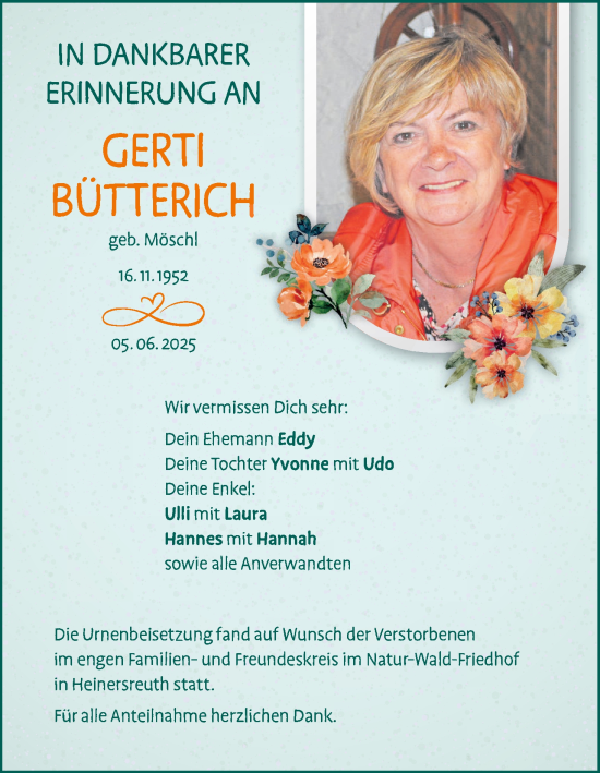 Anzeige von Gerti Bütterich von MGO
