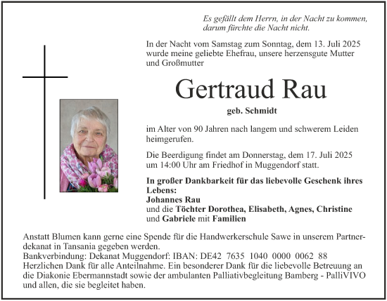 Anzeige von Gertraud Rau von MGO