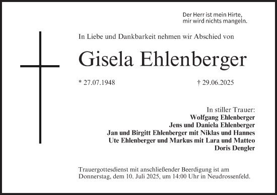Anzeige von Gisela Ehlenberger von MGO