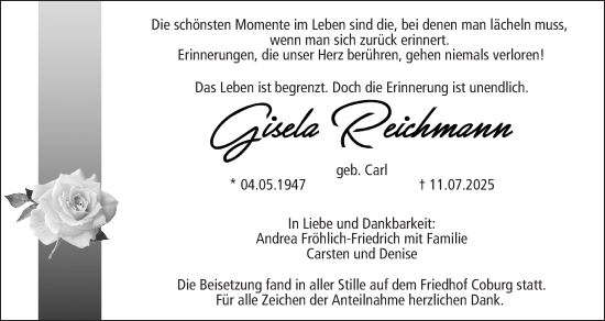 Anzeige von Gisela Reichmann von MGO
