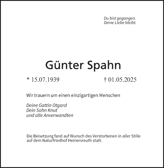Anzeige von Günter Spahn von MGO