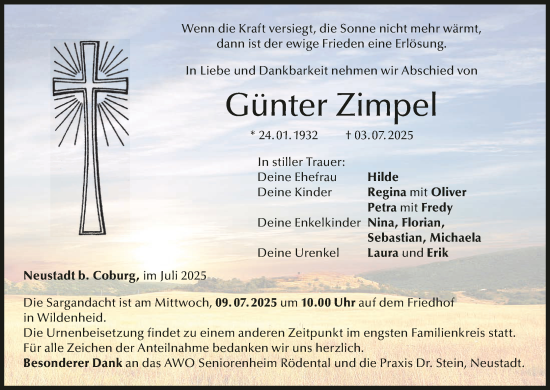 Anzeige von Günter Zimpel von MGO