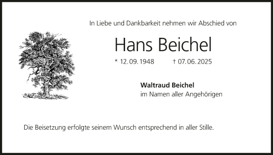 Anzeige von Hans Beichel von MGO