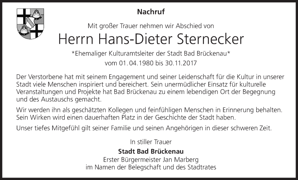  Traueranzeige für Hans-Dieter Sternecker vom 12.07.2025 aus MGO