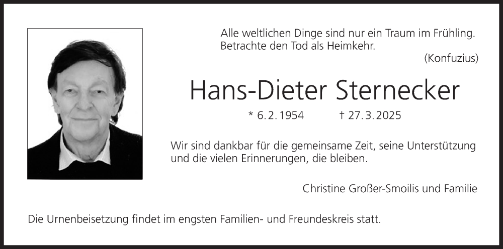  Traueranzeige für Hans-Dieter Sternecker vom 05.07.2025 aus MGO