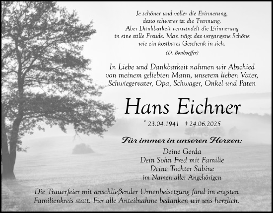 Anzeige von Hans Eichner von MGO