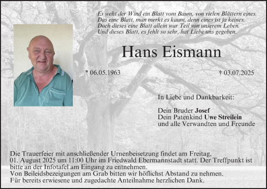Anzeige von Hans Eismann von MGO