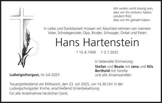 Anzeige von Hans Hartenstein von MGO