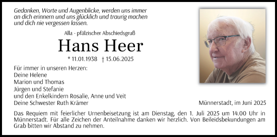 Anzeige von Hans Heer von MGO