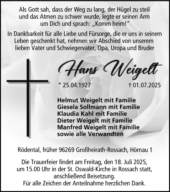 Anzeige von Hans Weigelt von MGO