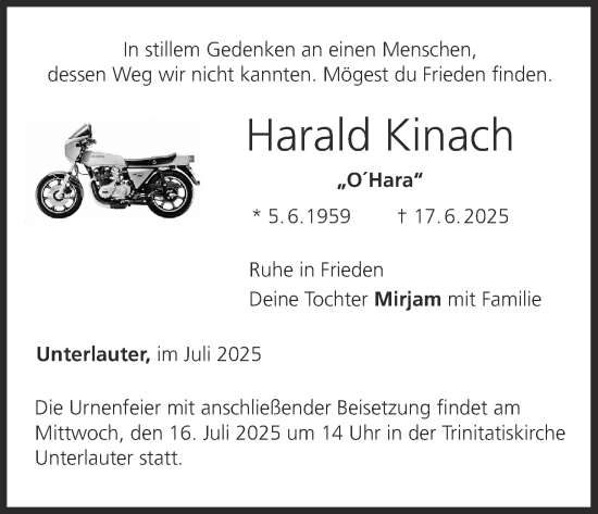 Anzeige von Harald Kinach von MGO