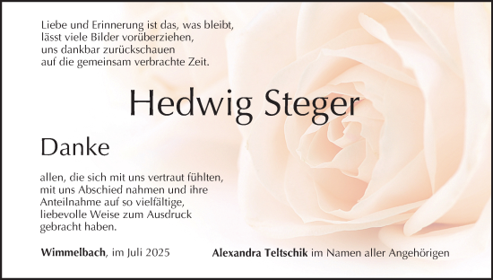 Anzeige von Hedwig Steger von MGO