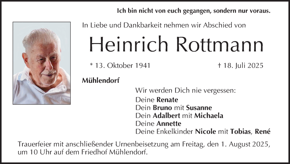  Traueranzeige für Heinrich Rottmann vom 26.07.2025 aus MGO