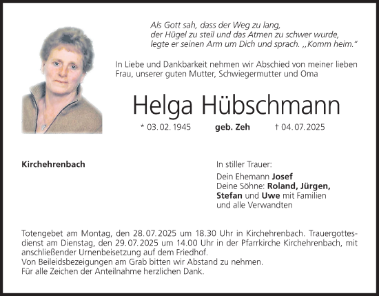 Anzeige von Helga Hübschmann von MGO