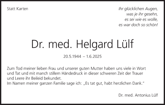 Anzeige von Helgard Lülf von MGO