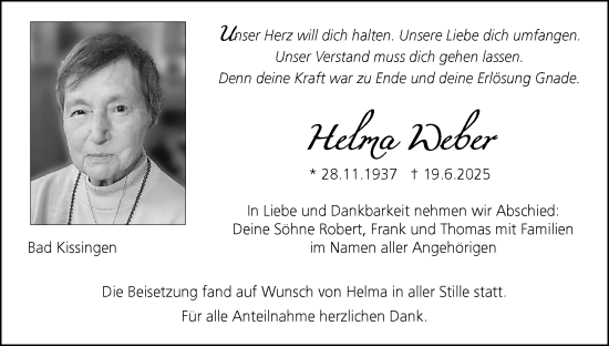 Anzeige von Helma Weber von MGO