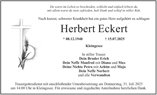 Anzeige von Herbert Eckert von MGO
