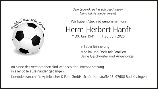 Anzeige von Herbert Hanft von MGO