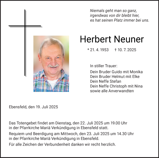 Anzeige von Herbert Neuner von MGO