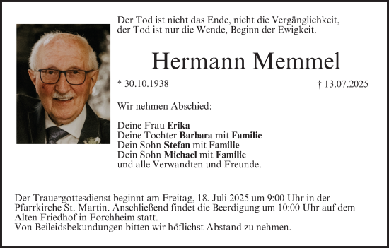 Anzeige von Hermann Memmel von MGO