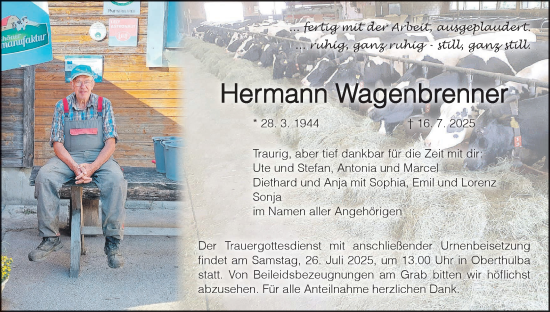 Anzeige von Hermann Wagenbrenner von MGO