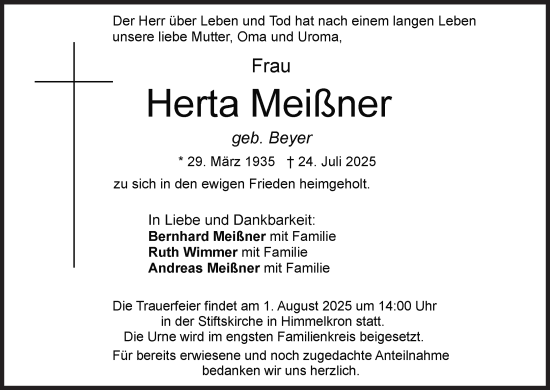 Anzeige von Herta Meißner von MGO