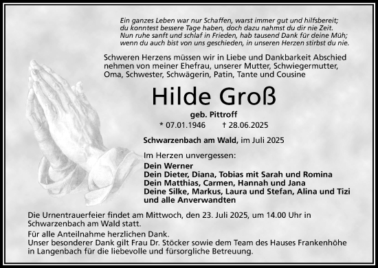 Anzeige von Hilde Groß von MGO