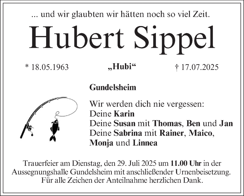  Traueranzeige für Hubert Sippel vom 26.07.2025 aus MGO