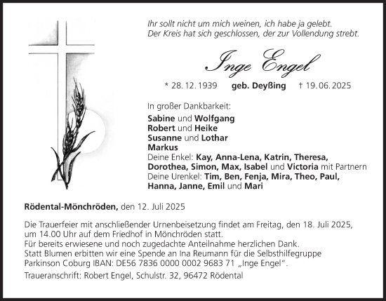 Anzeige von Inge Engel von MGO