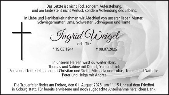 Anzeige von Ingrid Weigel von MGO