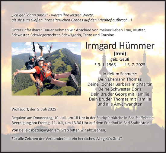 Anzeige von Irmgard Hümmer von MGO