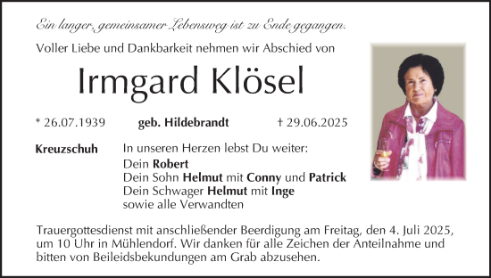 Anzeige von Irmgard Klösel von MGO