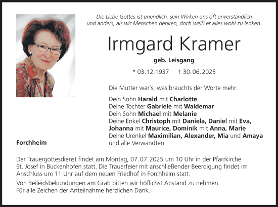 Anzeige von Irmgard Kramer von MGO