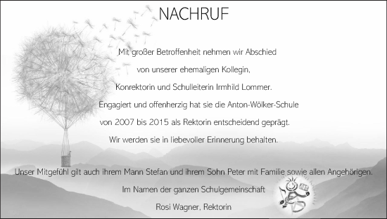 Anzeige von Irmhild Lommer von MGO