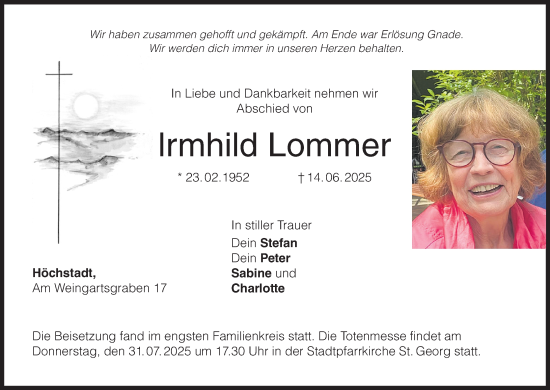 Anzeige von Irmhild Lommer von MGO