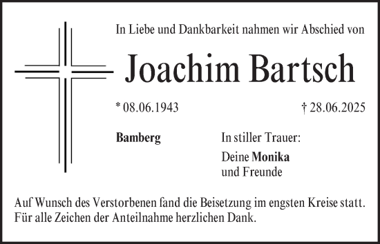 Anzeige von Joachim Bartsch von MGO