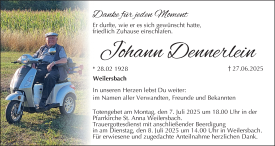 Anzeige von Johann Dennerlein von MGO