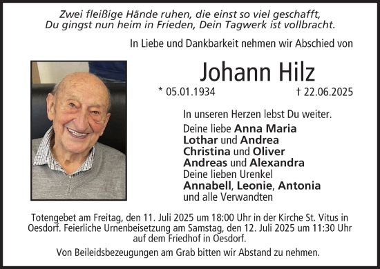 Anzeige von Johann Hilz von MGO