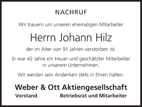 Anzeige von Johann Hilz von MGO