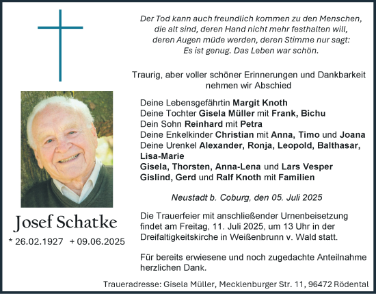 Anzeige von Josef Schatke von MGO