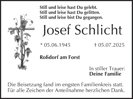 Anzeige von Josef Schlicht von MGO