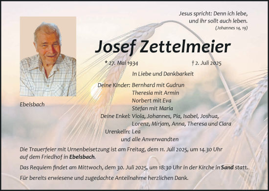 Anzeige von Josef Zettelmeier von MGO