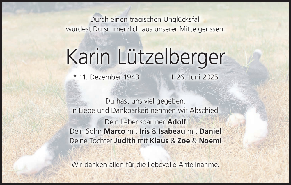  Traueranzeige für Karin Lützelberger vom 19.07.2025 aus MGO